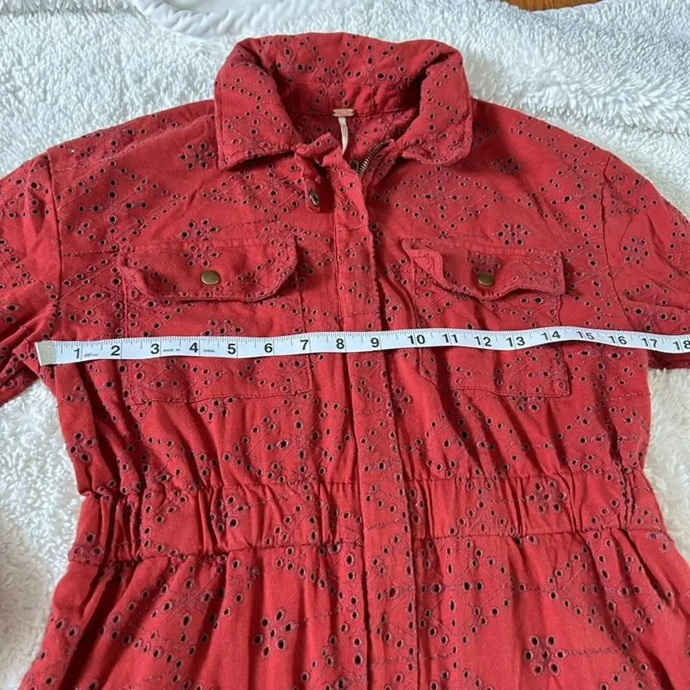 Free People Womens Collared Orange Jumpsuit Sz 0 Boho Utility Core Indie Casual - Picture 6 of 8